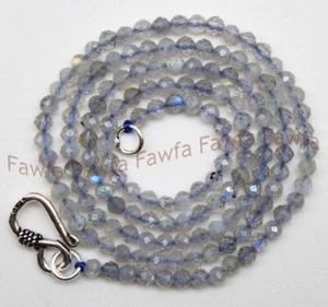 3mm Faceted Natural Gray Flash Labradorite Round Gemstone Beads Necklace 16-30'' - Picture 1 of 9