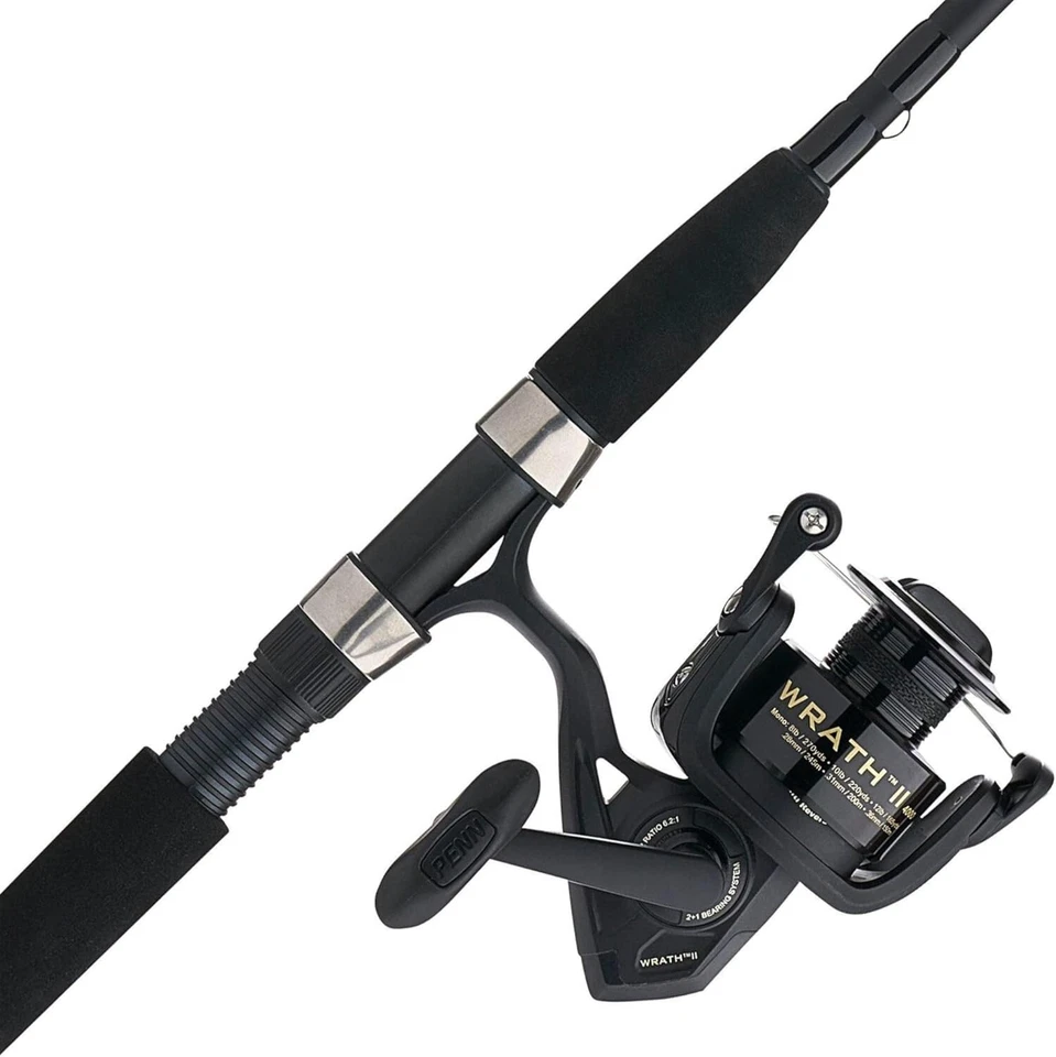 PENN Wrath II Spinning 4000 Size Reel - 7&apos - Medium - 2pc Black/Gold