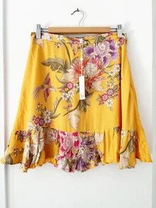 SPELL DESIGNS Skirt Size M Yellow Floral Blue Skies Mini Skirt BNWT - Picture 1 of 7