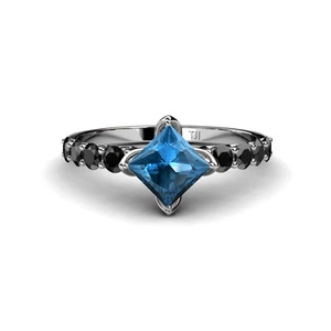 Blue Topaz & Side Black Diamond Engagement Ring 2 ctw 14K White Gold JP:35617 - Picture 1 of 5