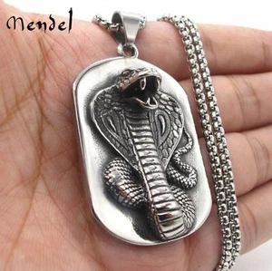 MENDEL Cool Mens Stainless Steel Dog Tag Cobra Kai Snake Pendant Necklace Men - Picture 1 of 6