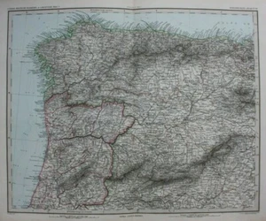Original antique map NORTH WEST SPAIN, NORTH PORTUGAL, MADRID, Stieler, 1886 - Picture 1 of 7