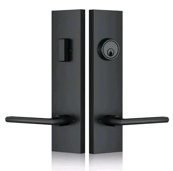 Manija de puerta delantera negra mate - Juego de cerradura de puerta de entrada moderna diseño simplista  Foto 1 de 4