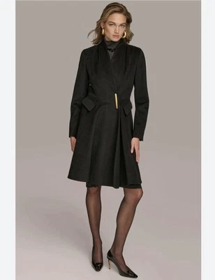 NWT Donna Karan New York Women's Pleated Single-Breasted Coat Black L - Image 1 of 4