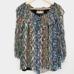 Vintage Collection Womens Multicolor Western Lurex Boho Chiffon Blouse Size M - Picture 1 of 9