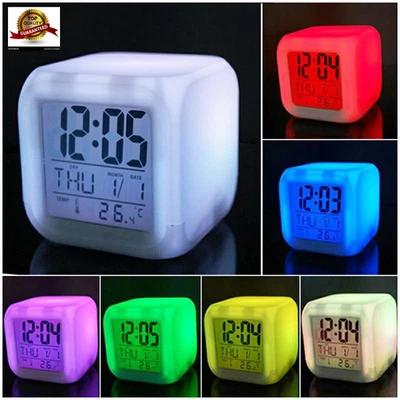 LED Digital Silent Alarm Clock Cube with Date Day and Temperature Display - Image 1 of 4