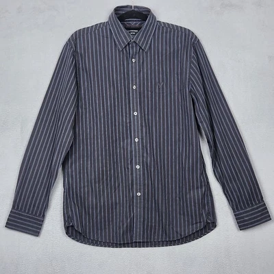 AMERICAN EAGLE Shirt Mens Medium Gray Blue Striped Button Up Long Sleeve Cotton - Image 1 of 4