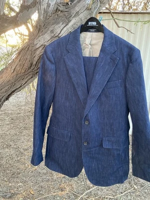 Blazer Banana Republic Para Hombres 38R 34X30 Calce Ajustado Azul Lavado Índigo Denim Traje[288 Foto 1 de 4