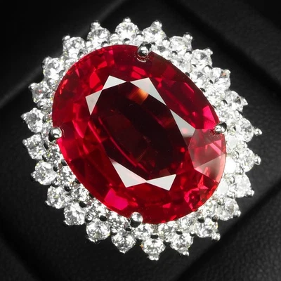 Glamorosos anillos de halo hechos a mano de plata de ley 925 de 21,70 quilates con zafiro rojo puesta de sol Foto 1 de 4