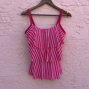 New Kim Rogers Swim Top Tankini Stripes Pink Ruffles NWT Size Small - Picture 1 of 8