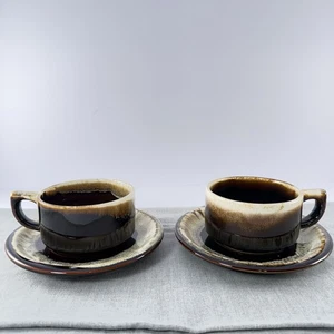 Vintage Pfaltzgraff Gourmet Braun Tropfglasur Kaffeetasse & Untertasse 2er Set - Bild 1 von 15