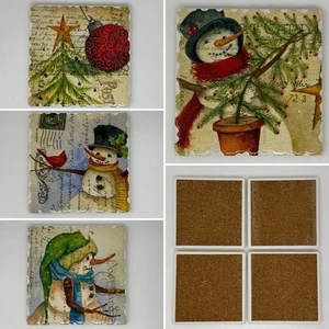 4 Pupazzo di Neve Natalizio Pupazzi di Neve Cartolina Ceramica Piastrelle Sottobicchieri Fatto a Mano Arte - Foto 1 di 15