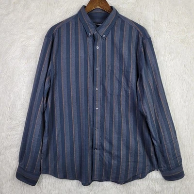 Club Monaco Mens XL Blue Striped Brushed Cotton Button Down Shirt Slim Fit - Image 1 of 4