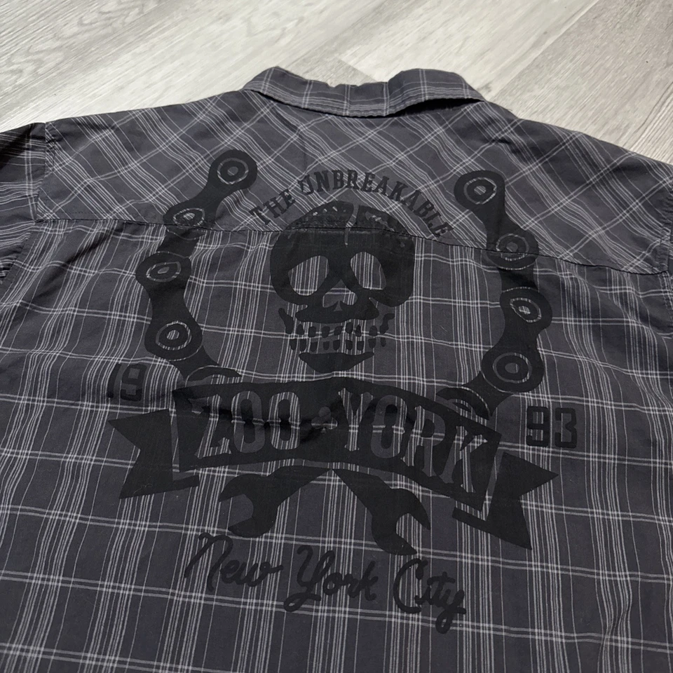 Zoo York Button Down Short Sleeve Skulls Goth Skate Shirt Plaid - Image 1 of 4