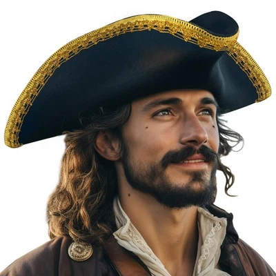 Auténtico Sombrero Pirata para Adulto Halloween Colonial Tricornio Disfraz Accesorios Foto 1 de 4