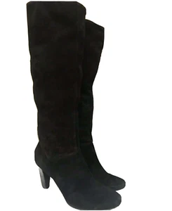Coach Boots Tall Knee High Black Heels Suede Leather Pull On Shoes Womens Sz 7.5 - Picture 1 of 12