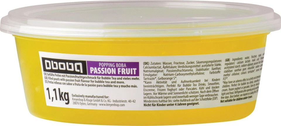 Oboba Popping Boba Passionsfrucht 1,1kg | Gefüllte Perlen für Bubble Tea Drink - Bild 1 von 1
