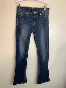 Seven 7 Women's Flare Leg Stretch Big Stitch Low Rise Denim Blue Jeans Size 6 - Picture 1 of 6