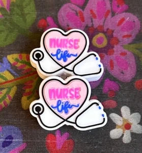 2 Piece Nurse Life Heart Shaped Stethoscope Focal Beads DIY Jewelry Pens+ NEW - Picture 1 of 3