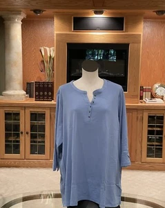 BLAIR-3/4 SLEEVE LIGHT BLUE ROUND/V-NECK BUTTON UP HENLEY PULLOVER SIZE 3XL NWT - Picture 1 of 5