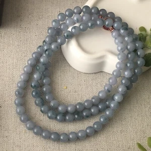 6.3mm Lavender Blue Green Float Flowers Jadeite Jade Bead Bracelet Necklace - Picture 1 of 7
