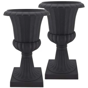 27" Tall Tumbled Black Garden Urn 2-Pack Planter Flower Plant Pot Outdoor Decor - Picture 1 of 8