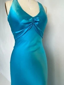 Blue Aqua Dress Size 2 Long Silk Halter Gown Low Back Elegant Sexy Sz 2 - Picture 1 of 6