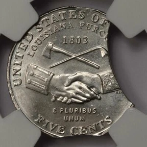 2005 NGC MS65 Large Double Curved Clips Handshake Nickel Mint Error Super Rare - Picture 1 of 4