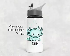 Axolotl Water Bottle, Axolotl Gift, Personalised Water Bottle, School Bottle - Picture 1 of 16