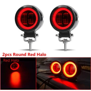 2X 3" Round LED Work Light Bar Spot Pods Driving Red Halo Angle Eye Fog Offroad - Picture 1 of 9