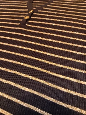 OFERTA:) NUEVO CON ETIQUETAS 2X Suéter Lauren Ralph Lauren Mujer Negro Dorado Metálico Rayas Top  Foto 1 de 4