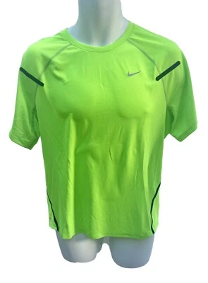 New NIKE RUNNING Mens DriFit Stay Cool Ventilated Gym Top Shirt Lime Zest M - Image 1 of 2