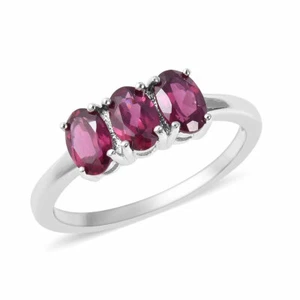 ORISSA RHODOLITE  GARNET TRILOGY RING IN STERLING SILVER, SIZE 8, 1.62 CTS - Picture 1 of 4