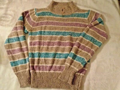 Women Sweater Silk/Angora/Nylon Striped Brown/Green/Violet Size Small S - Image 1 of 4