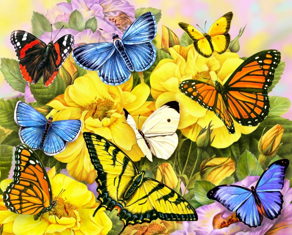 Butterflies ~ Floral, Spring ~ David Textiles Fabric Panel - Image 1 of 1