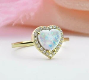 1cts Heart Opal Lab Created Women's Halo Ring 925 Silver - Picture 1 of 8