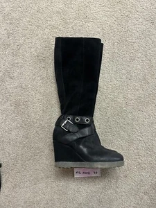 Miz Mooz Boots Womens Broadway Wedge Heel Buckle Black Suede Size 36 US 6 - Picture 1 of 4