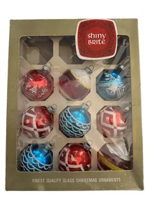 VTG Christmas Shiny Brite Glass Satellite Ornaments Mica Stencil NINE Ornaments - Picture 1 of 6
