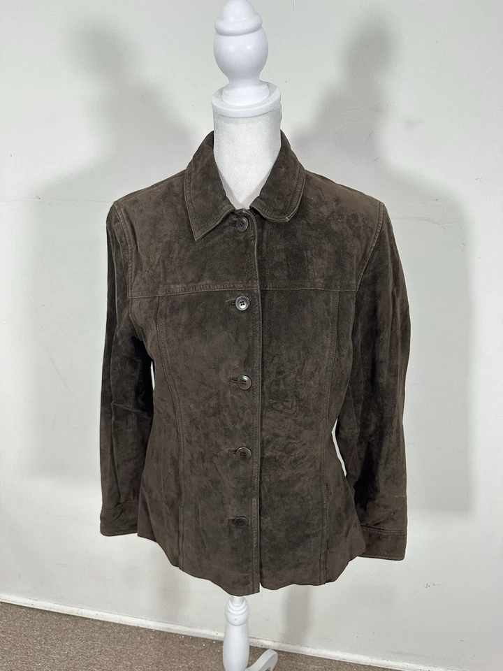 Chaqueta de mujer Kate Hill color marrón 100 % cuero manga larga talla 8P” Foto 1 de 4