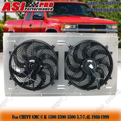 Aluminum Radiator Shroud+Fan For CHEVY GMC C K 1500 2500 3500 5.7-7.4L 1988-1999 Foto 1 de 4
