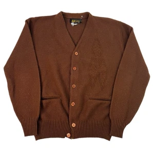 Vintage 80s Knitted Cardigan Sweater Brown Kurt Cobain Grunge Grandpa Style L - Picture 1 of 8