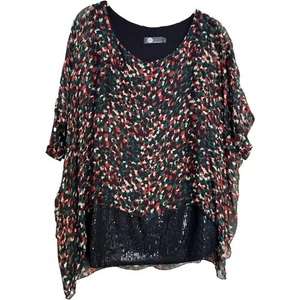 Abstract Silk and Sequined Tunic Blouse Top Made In Italy Size Large - Picture 1 of 14