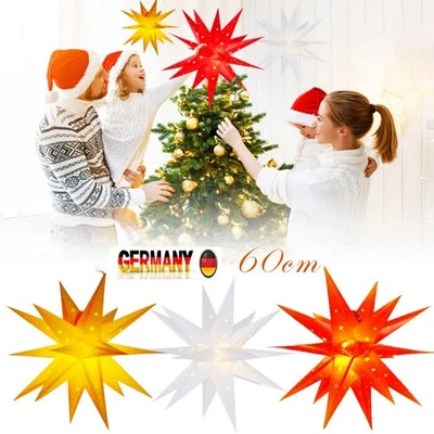 60cm 3D Leuchtstern Fenster Weihnachtsstern beleuchtet LED Stern zum Aufhängen - Bild 1 von 4