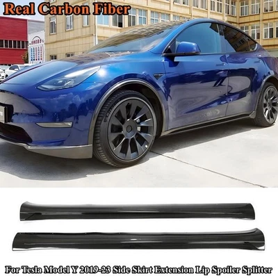 Divisor de alerón labial de extensión de faldón lateral de carbono real para Tesla modelo Y 2019-23 Foto 1 de 4