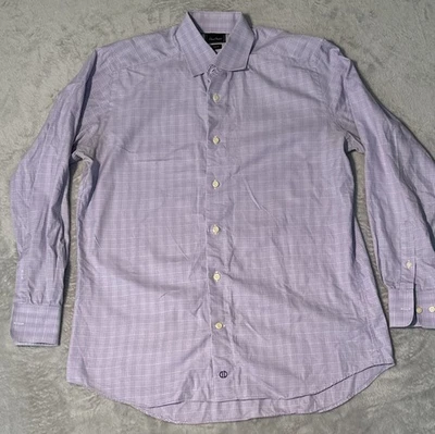 Camisa David Donahue Para Hombres 16 32/33 Púrpura Corte A Cuadros Vestido de Algodón con Botones Foto 1 de 4