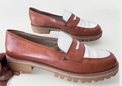 Zapatos Mocasines Vintage Años 90 JOAN & DAVID Dos Tonos Bloque de Color Penny Foto 1 de 4