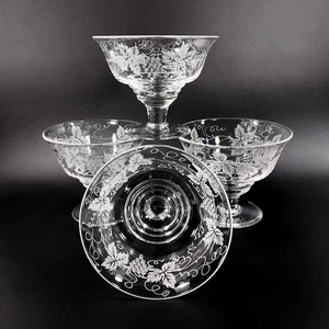 4 x Vintage 1940's Stuart Crystal Grape & Vine Footed Dessert Bowls - England - Picture 1 of 11