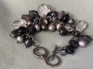 Silpada 925 Sterling Silver Gray Pearl Hematite Onyx Quartz Bracelet B1777 Sassy - Picture 1 of 6