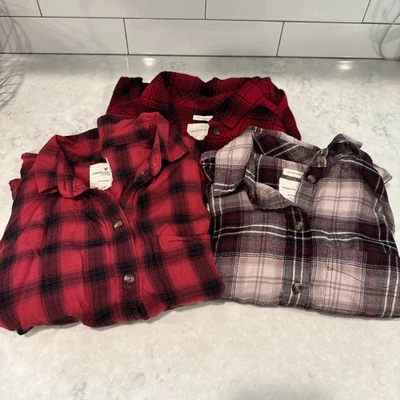 Lot of 3 American Eagle Women Soft Flannel Plaid Boyfriend Fit Shirt Sz S&M - Изображение 1 из 4