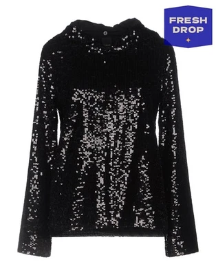 RRP €218 PINKO Crepe Top IT38 US2 UK6 XS Black Sequins Detachable Hood - Image 1 of 3